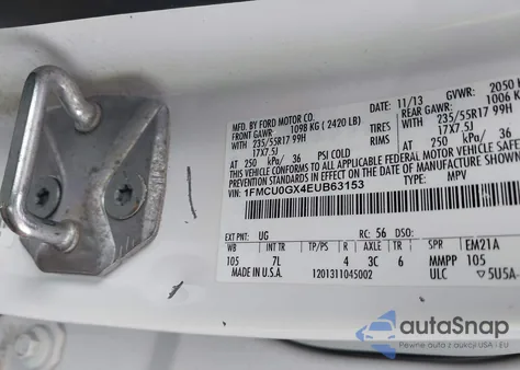2014 Ford Escape Se from USA, damaged, VIN 1FMCU0GX4EUB63153